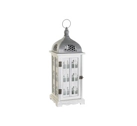 FAROLA MADERA CRISTAL 19X19X51 ENVEJECIDO BLANCO