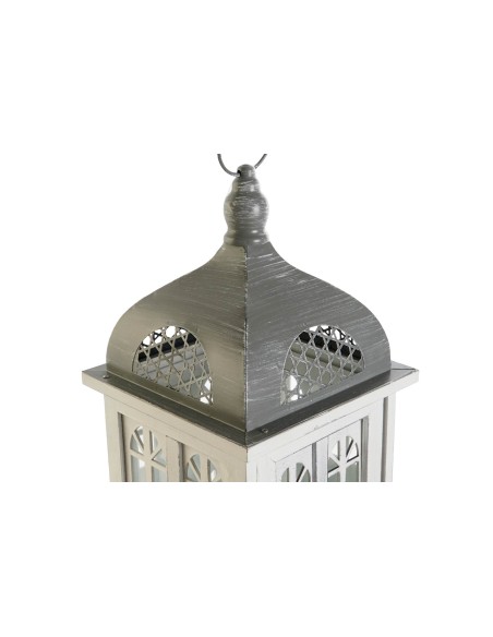 FAROLA MADERA CRISTAL 19X19X51 ENVEJECIDO BLANCO