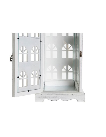 FAROLA MADERA CRISTAL 19X19X51 ENVEJECIDO BLANCO