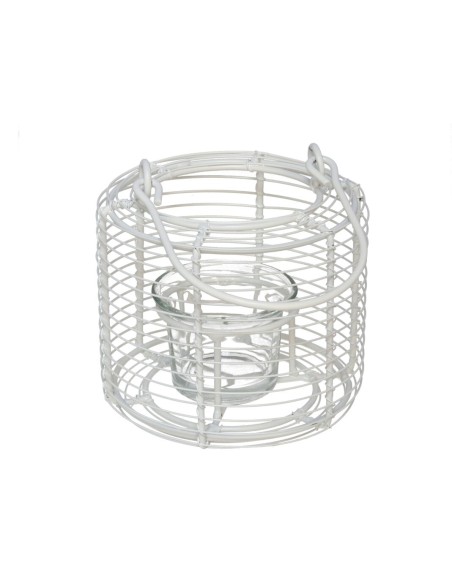 PORTAVELAS BLANCO C/VASO CRISTAL CALCUTA 11X8CM