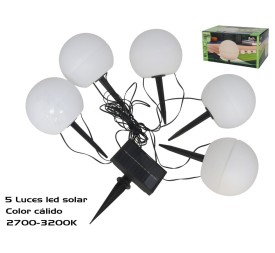 GUIRNALDA LUMINOSA SOLAR 5 BOMBILLAS ESFERICAS LED 2M+4M LUZ CALIDA