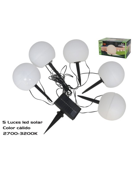 GUIRNALDA LUMINOSA SOLAR 5 BOMBILLAS ESFERICAS LED 2M+4M LUZ CALIDA