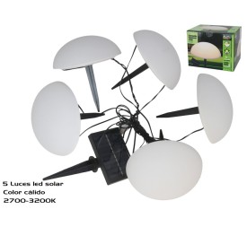 GUIRNALDA LUMINOSA SOLAR 5 BOMBILLAS RED LED 2M+4M