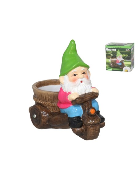 GNOMO EN MOTO PINTADO A MANO 13x8,6x13CM TERRACOTA