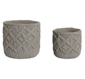 MACETERO SET 2 CEMENTO 20X20X18 MACRAME GRIS CLARO