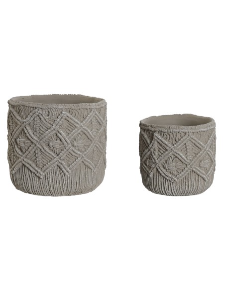 MACETERO SET 2 CEMENTO 20X20X18 MACRAME GRIS CLARO
