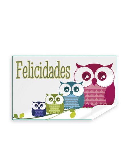 R.250 ETIQUETAS FELICIDADES BUHO 30 x 50 mm.
