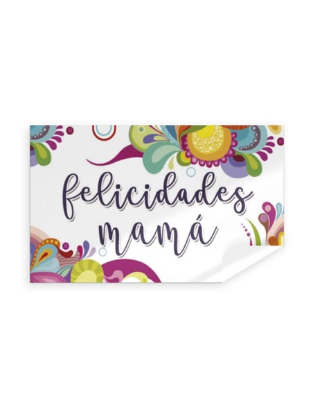 R.250 ETIQUETAS BLANCAS -FELICIDADES MAMÁ- 30 x 50 mm.