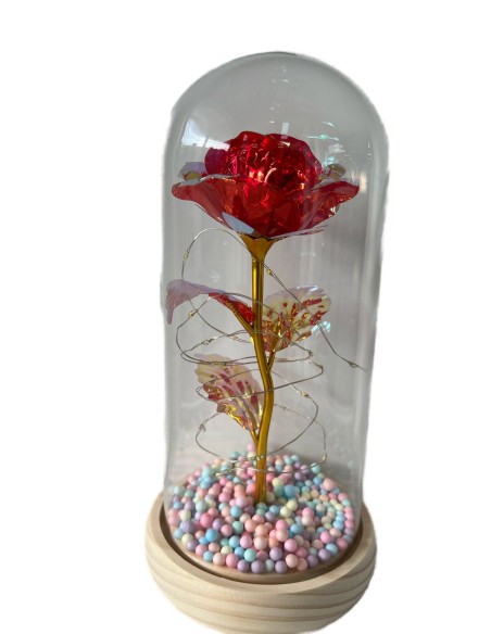 CUPULA DECORACION DE ROSA LED ROJO