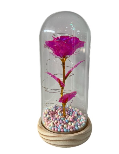 CUPULA DECORACION DE ROSA LED FUCSIA