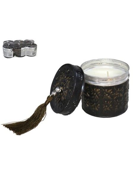 CAJA ALUMINIO REDONDA 7CM ORO CON VELA Y BORLA