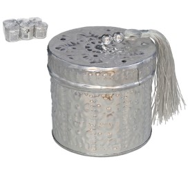 CAJA ALUMINIO REDONDA 7CM PLATA CON BORLA