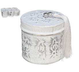 CAJA ALUMINIO REDONDA 7CM BLANCO CON BORLA