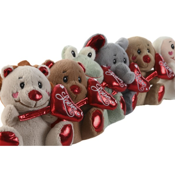 PELUCHE POLIESTER 10X10X14 ANIMAL CORAZON 6 SURT.