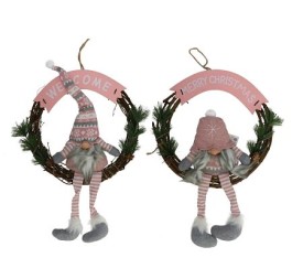 CORONA RAMAS GNOMO ROSA 43CM 2 SURTIDOS