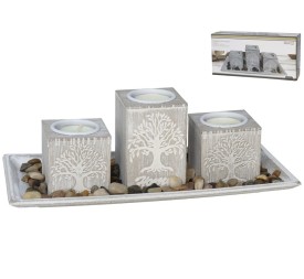 SET 3 PORTAVELAS TREE C/BANDEJA 28X13,5X10CM BLANC