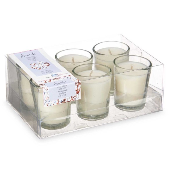 SET 6 VELAS VASO VIDRIO ALGODON