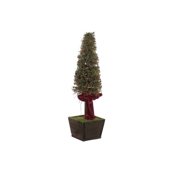 ARBOL LED RATAN 12X12X48 MACETA LAZO ROJO