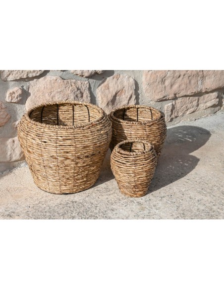 MACETERO SET 3 FIBRA METAL 41X41X32 NATURAL MARRON