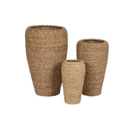 MACETERO SET 3 SEAGRASS METAL 43X43X70 NATURAL