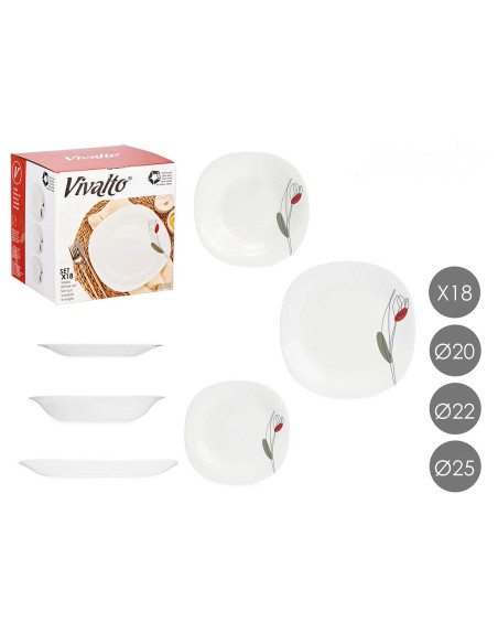 VAJILLA 18PZS CUADRADA TULIPAN OPAL