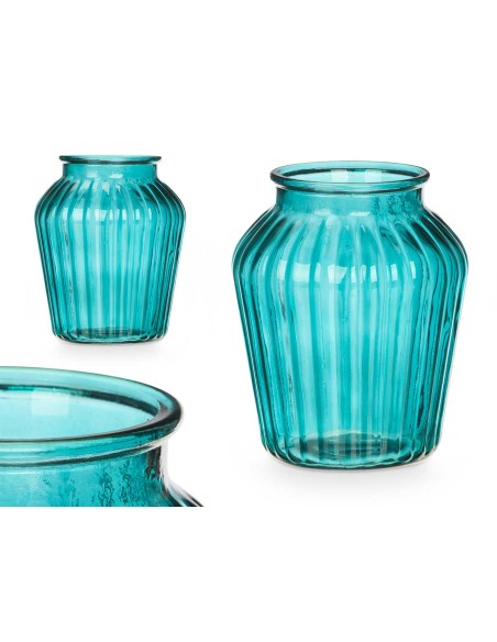 JARRON CRISTAL BOCA ANCHA RAYADO TURQUESA