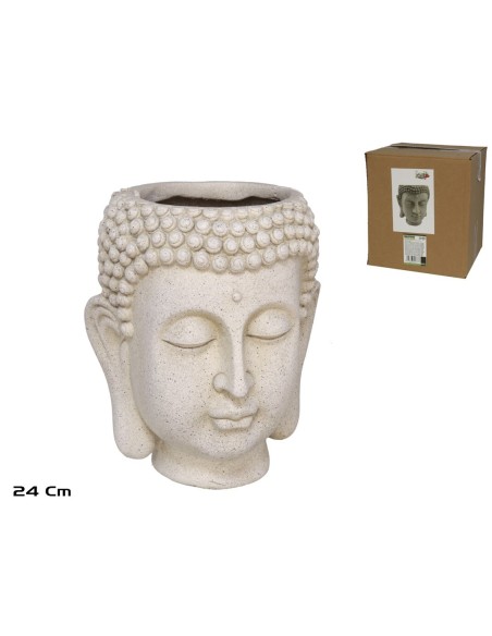 MACETERO CABEZA BUDA GRIS 22X22X24CM
