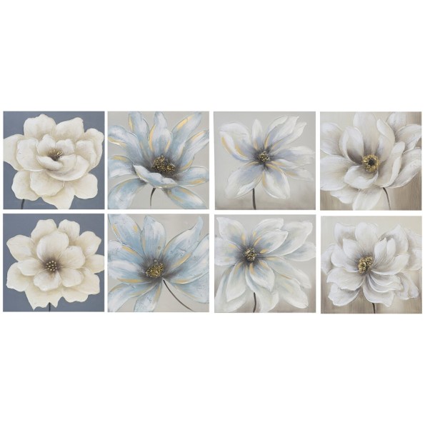 CUADRO 8 SURTIDOS FLOR BLANCA 100% 50X50X3 CM