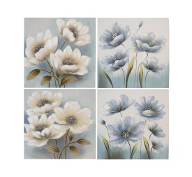 CUADRO 4 SURT FLOR AZUL Y BLANCA 80X80X3CM