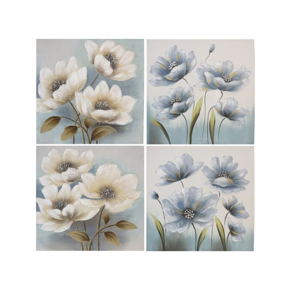 CUADRO 4 SURT FLOR AZUL Y BLANCA 80X80X3CM