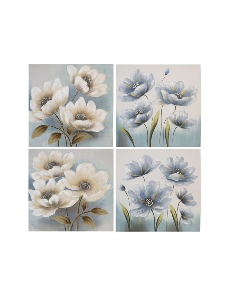 CUADRO 4 SURT FLOR AZUL Y BLANCA 80X80X3CM