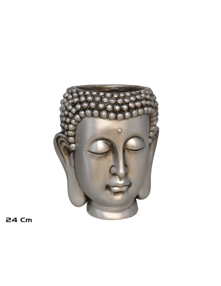 MACETERO CABEZA BUDA PLATA 22X22X24CM