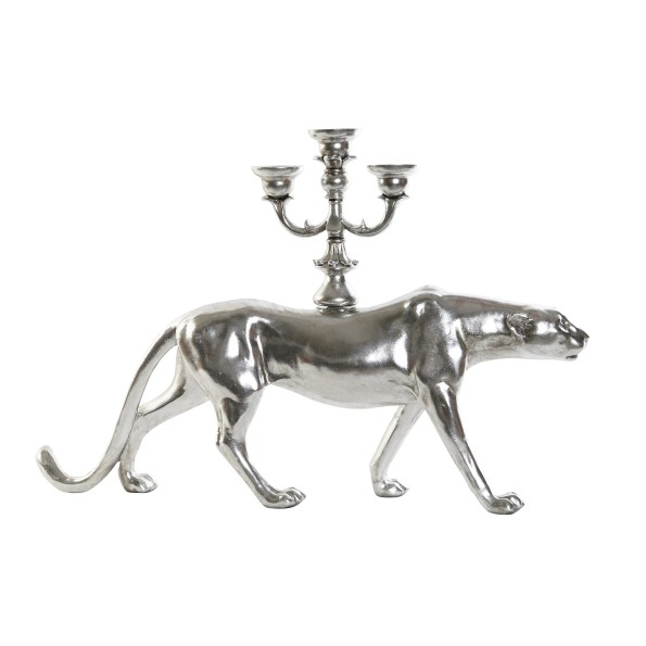 FIGURA RESINA 73X15X47 PANTERA CANDELABRO PLATEADO