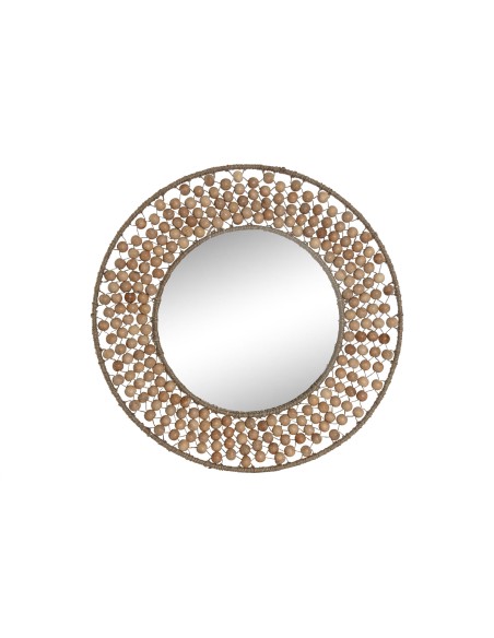 ESPEJO MADERA CRISTAL 41X2X41 BOLITAS NATURAL