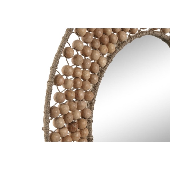 ESPEJO MADERA CRISTAL 41X2X41 BOLITAS NATURAL
