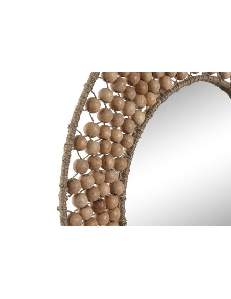 ESPEJO MADERA CRISTAL 41X2X41 BOLITAS NATURAL