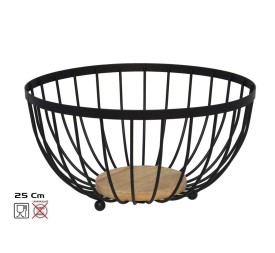 FRUTERO METAL NEGRO BASE MADERA 25X25X13CM