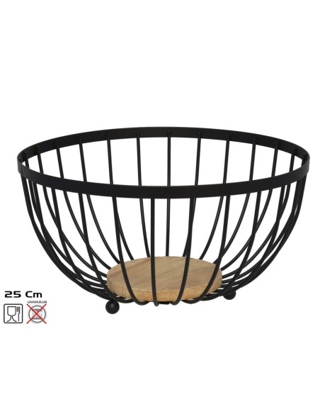 FRUTERO METAL NEGRO BASE MADERA 25X25X13CM FRUTERO METAL NEGRO BASE MADERA 25X25X13CM