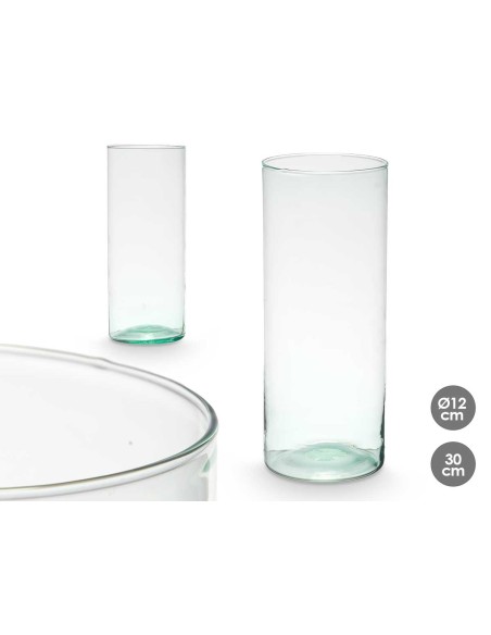 JARRON VIDRIO RECICLADO CILINDRO 12X30CM