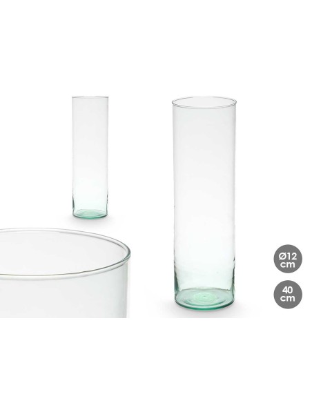 JARRON VIDRIO RECICLADO CILINDRO 12X40CM