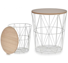 MESA METAL BLANCA TAPA MADERA