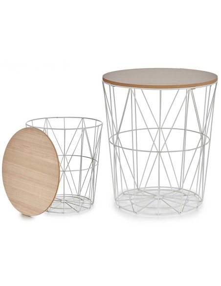 MESA METAL BLANCA TAPA MADERA