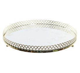 BANDEJA DECORACION METAL ESPEJO 25X25X3 DORADO