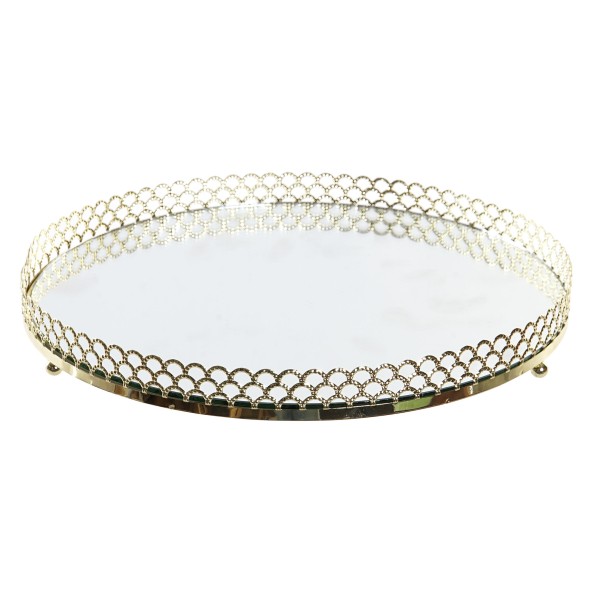 BANDEJA DECORACION METAL ESPEJO 25X25X3 DORADO