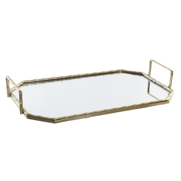 BANDEJA DECORACION METAL ESPEJO 37X22X5 DORADO