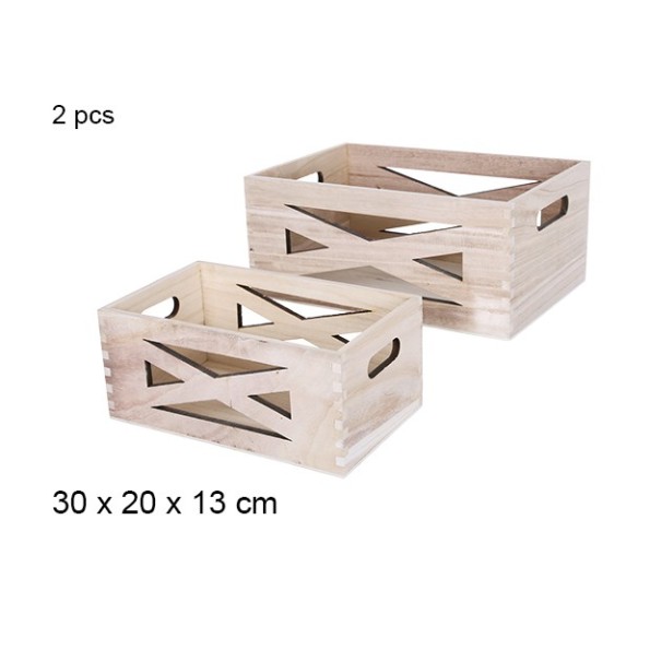 JUEGO 2 CAJAS MADERA NATURAL 30X20X13CM