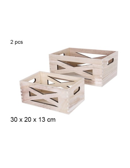 JUEGO 2 CAJAS MADERA NATURAL 30X20X13CM