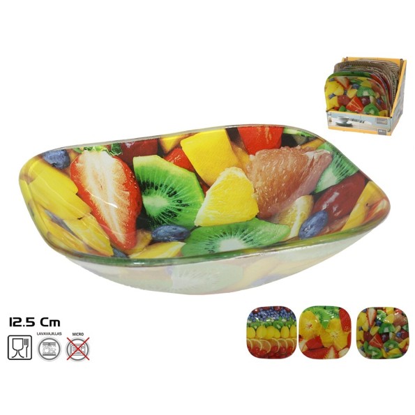 BOWL CRISTAL CUADRADO 12,5X12,5CM FRUITS 3 SURTIDO