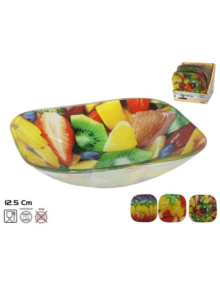 BOWL CRISTAL CUADRADO 12,5X12,5CM FRUITS 3 SURTIDO