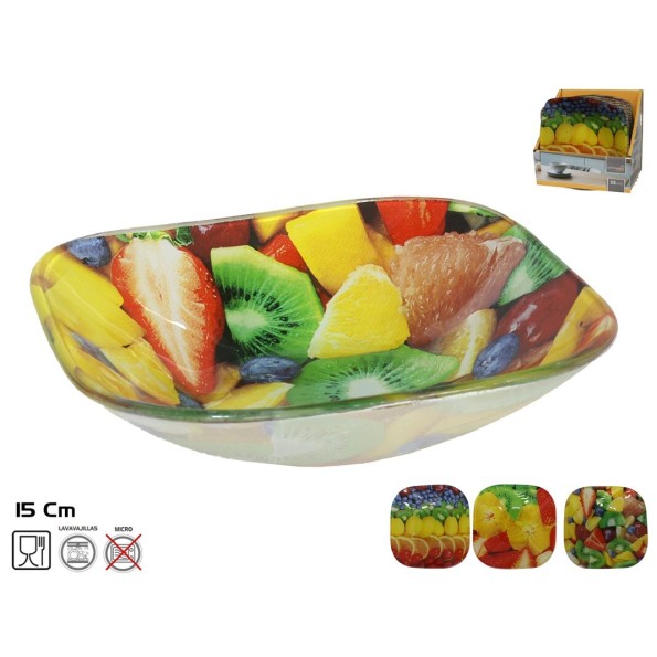 BOWL CRISTAL CUADRADO FRUITS 15X15CM 3 SURTIDOS